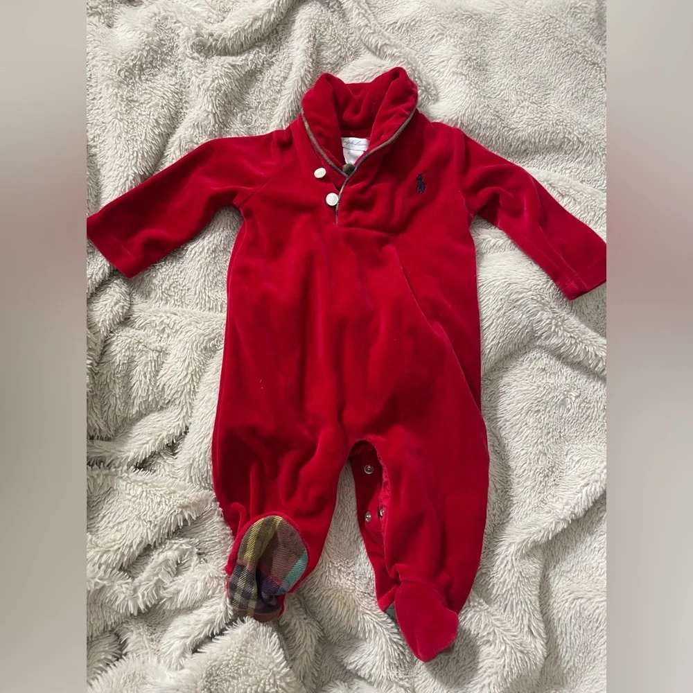 NWOT Vintage Ralph Lauren Red Velvet Footed Outfit